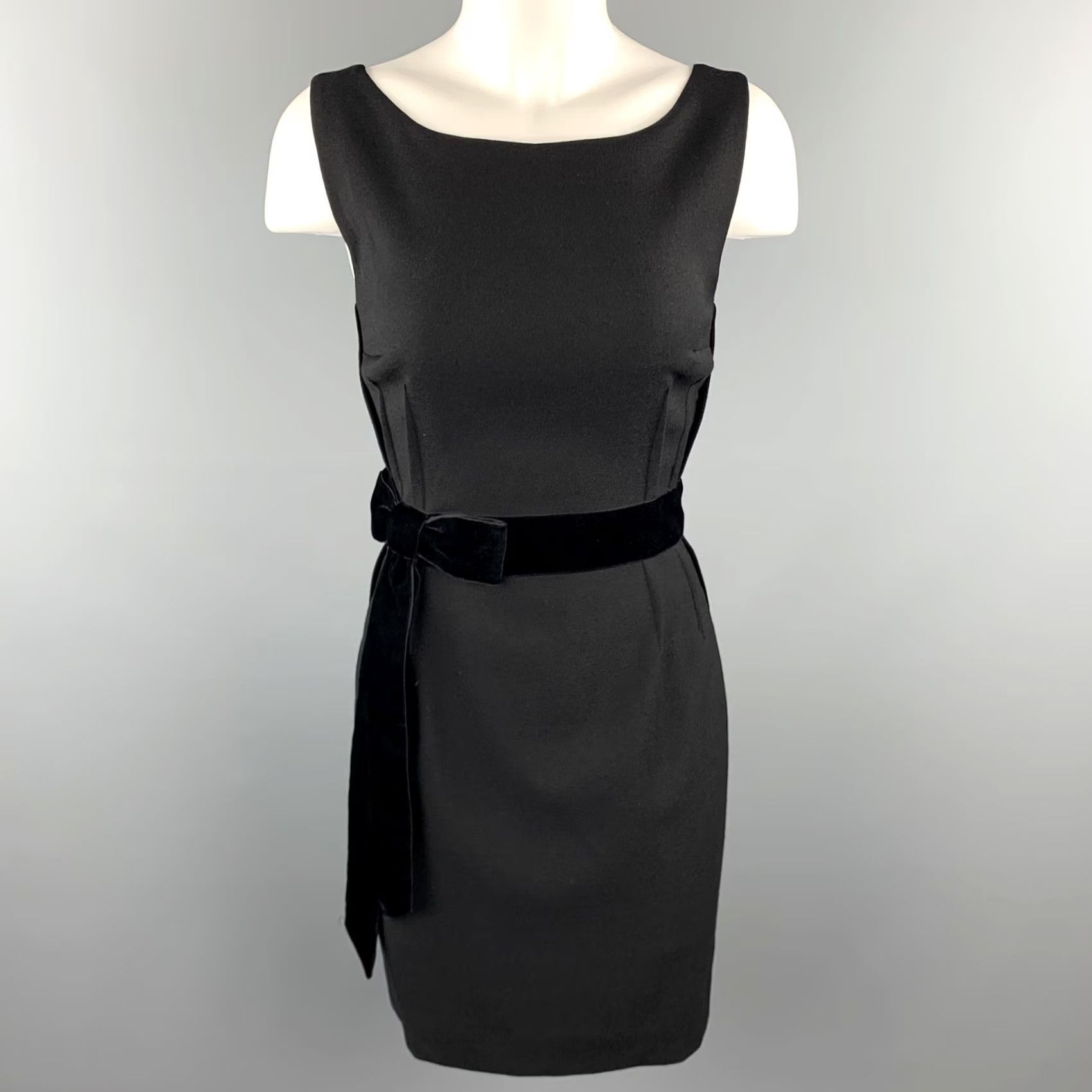 Dolce & Gabbana DOLCE & GABBANA Size 4 Black Virgin Wool Sleeveless Velvet Bow Shift Dress Size S / US 4 / IT 40 - 2 Thumbnail