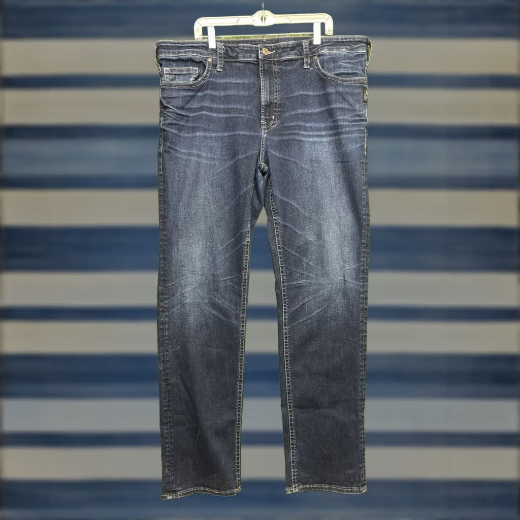Silver Jeans Co. Silver Jeans Mens Jeans 5-Pocket Dark Wash Denim Stretch Regular Fit 40x36 Cowboy Theme Blue Size US 40 / EU 56 - 1 Thumbnail