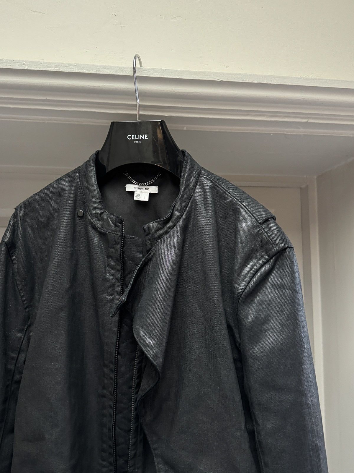Helmut Lang Helmut Lang Waxed Cotton Black Asymmetrical Jacket Large Size US L / EU 52-54 / 3 - 14 Thumbnail