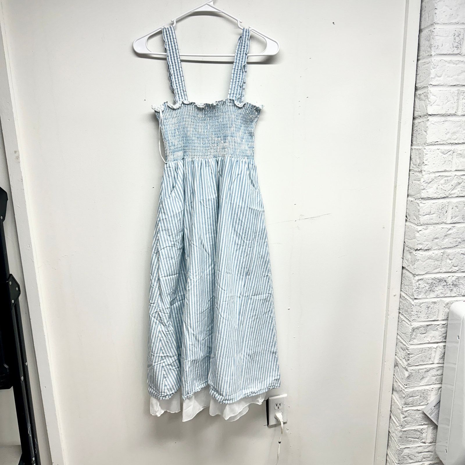 Other Aqua Smocked Sleeveless Blue & White Ocean Midi Dress Small Size S / US 4 / IT 40 - 4 Thumbnail