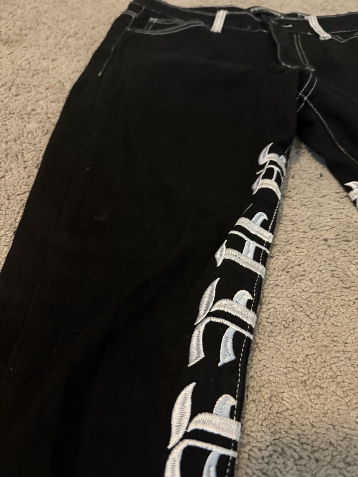Other Black flared denim with text Size US 32 / EU 48 - 3 Thumbnail