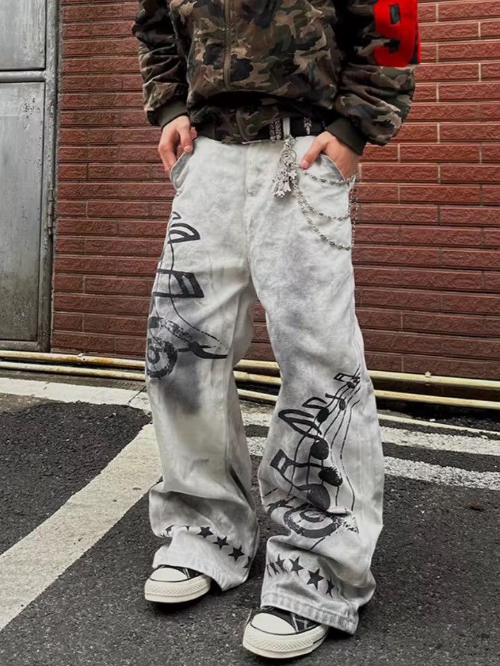 Japanese Brand Y2K Style Dirty Washed White Baggy Jeans Size US 31 - 2 Thumbnail