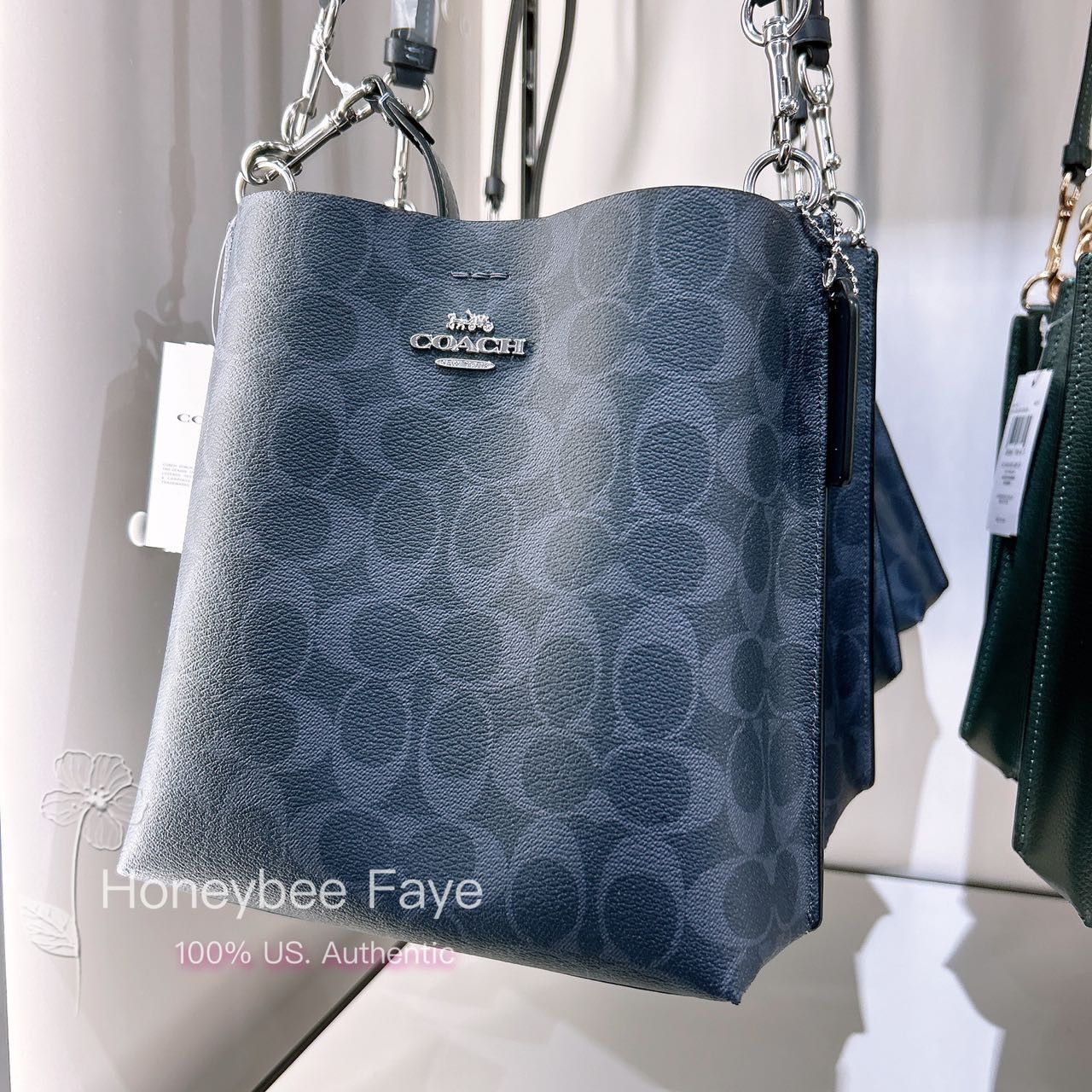 image of Coach Mollie Bucket Bag 22 In Signature Canvas Bag Ca582 in Silver/Denim/Midnight Navy, Women's