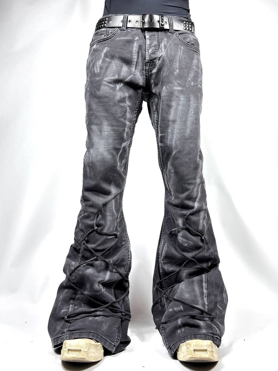 Japanese Brand Custom Black Baggy Distressed Jeans Painted Wide Leg Size US 31 - 7 Thumbnail