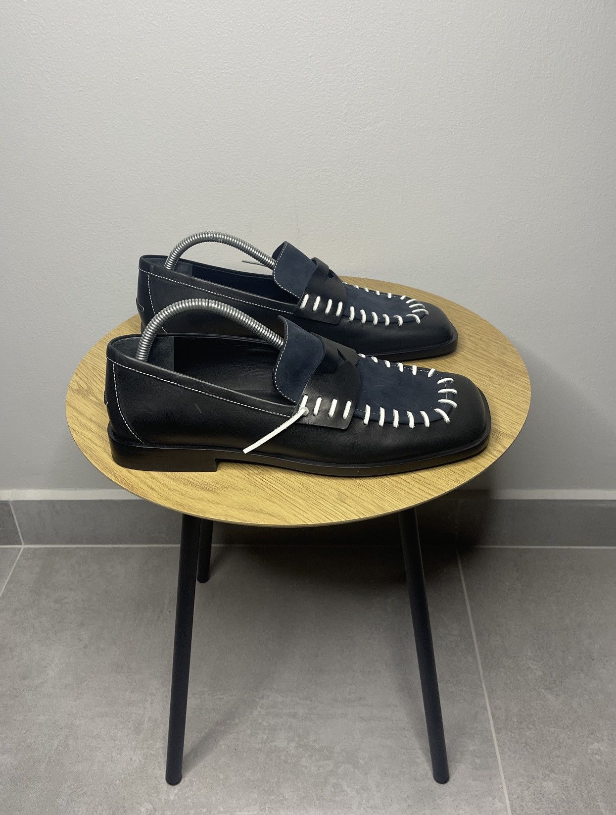 image of J W Anderson J.w.anderson Luxury Navy Stitched Leather Formal Shoes in Black, Men's (Size 8)