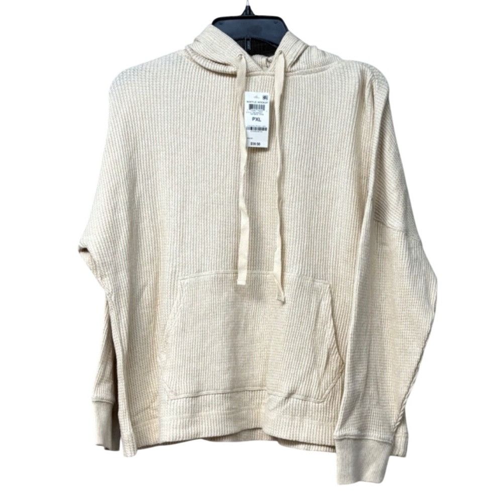Style & Co Style & Co Petite Cotton Waffle-Knit Hoodie, Oatmeal Heather Size ONE SIZE - 3 Thumbnail