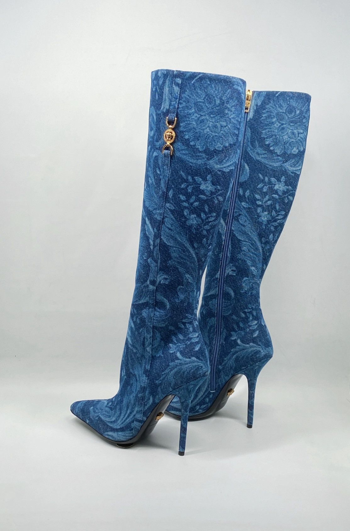 Versace Versace T.110 110MM Floral Denim Pointed Boots size 38 Size US 8 / IT 38 - 13 Thumbnail