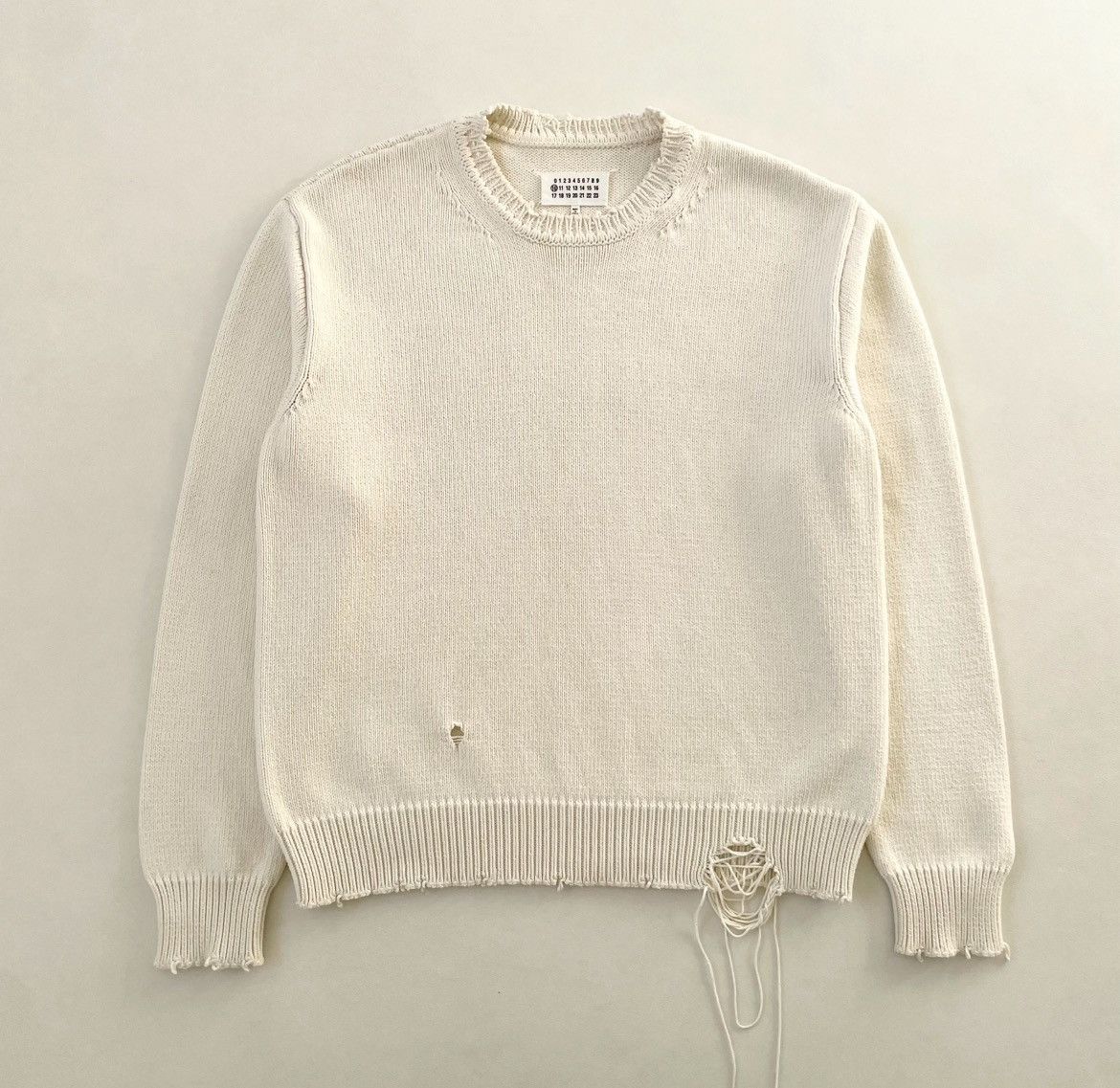 Maison Margiela S/S 19 Cream Destroyed Cotton Sweater Size US M / EU 48-50 / 2 - 19 Thumbnail