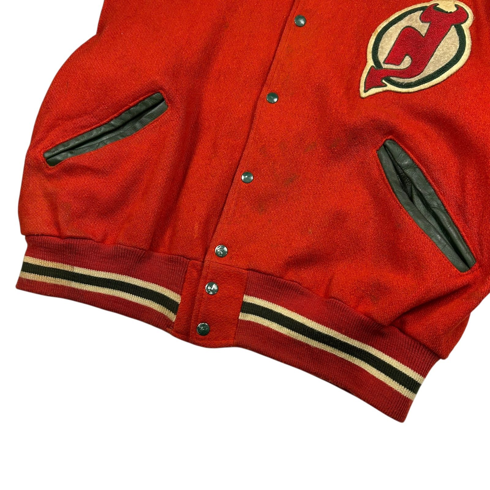 NHL VTG 90s NEW JERSEY DEVILS DELONG VARSITY JACKET LEATHER WOOL Size US XL / EU 56 / 4 - 13 Thumbnail