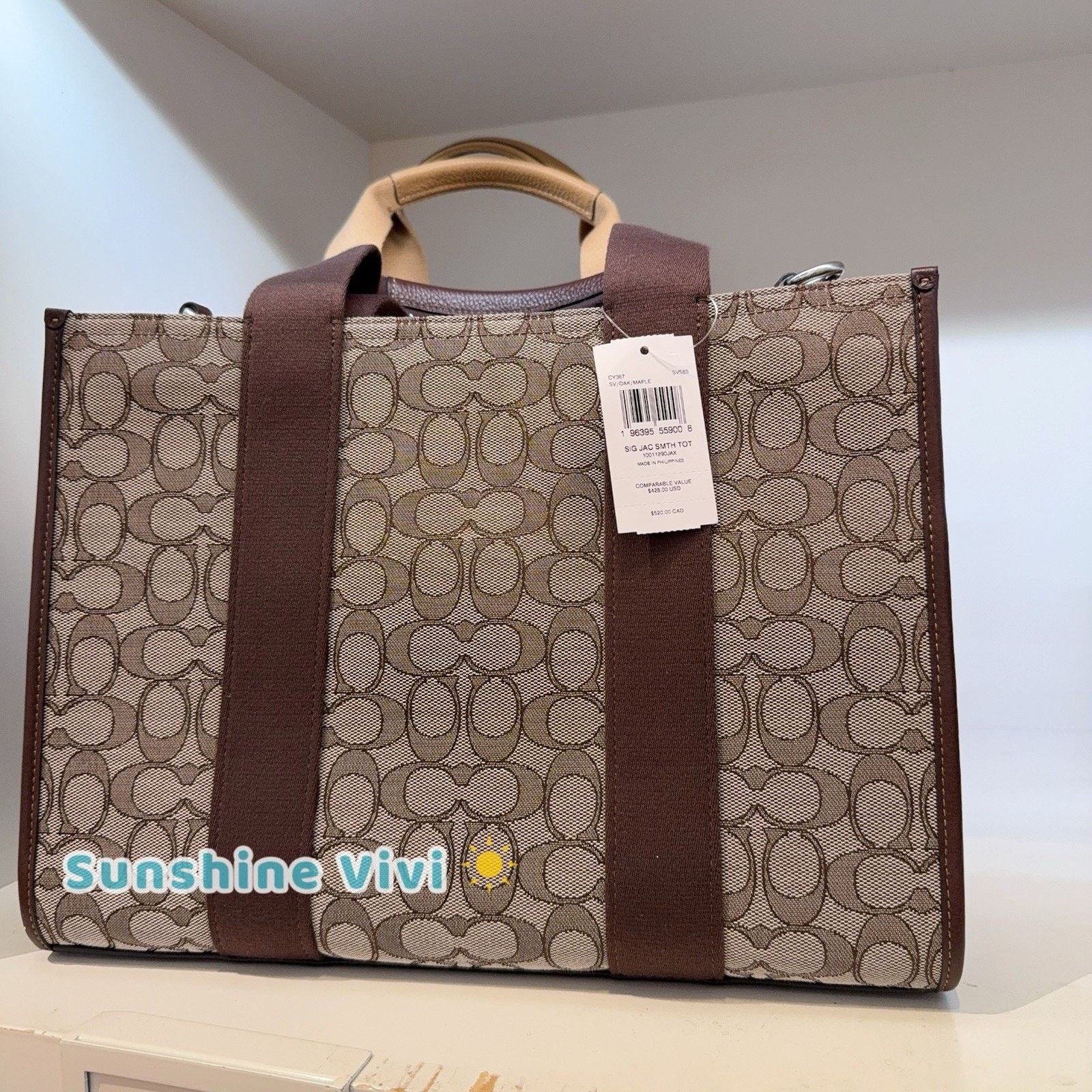 Coach NWT Coach Smith Tote Bag Jacquard CY367 OAK/MAPLE Silver Size ONE SIZE - 6 Thumbnail