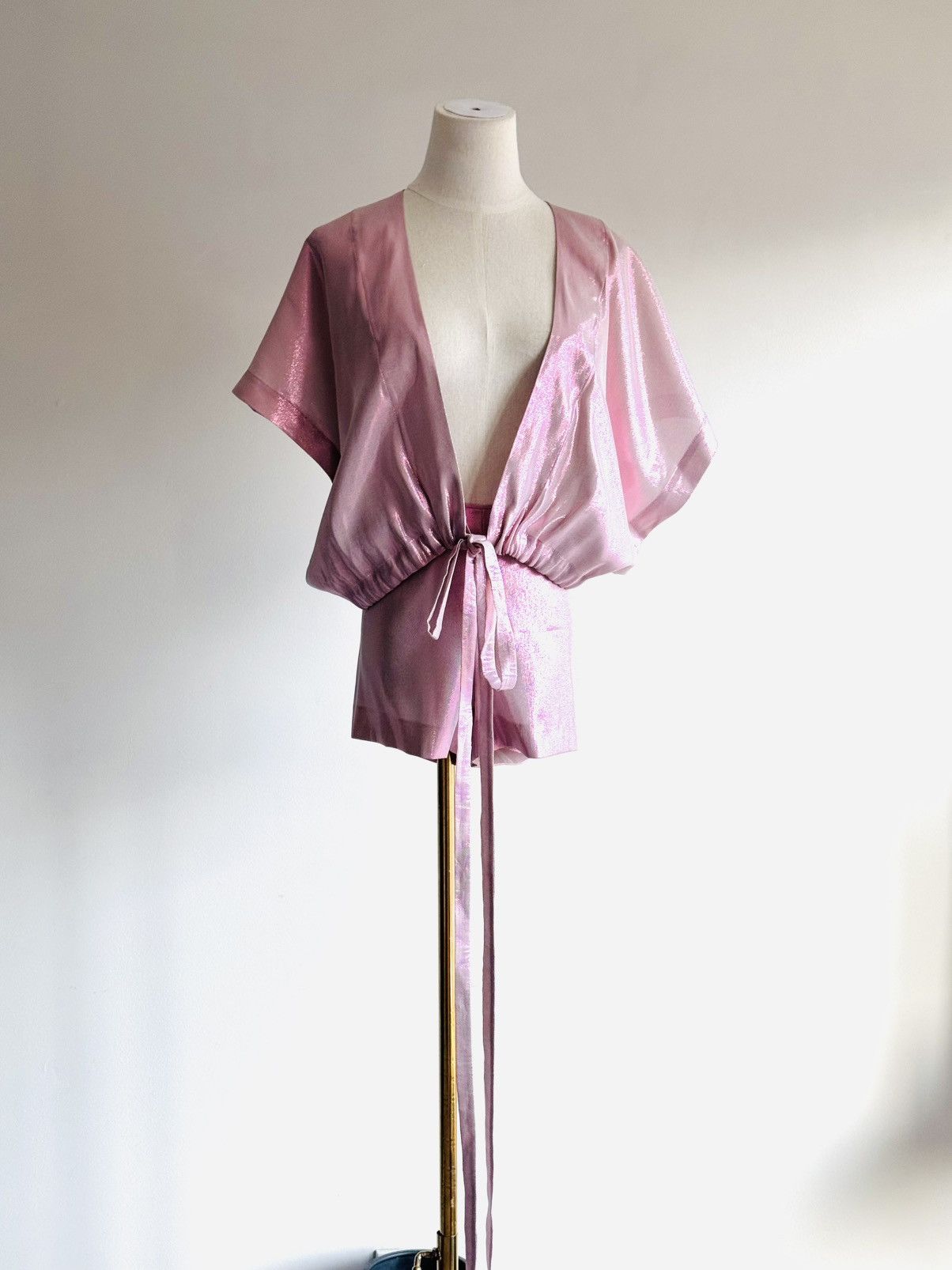 Alberta Ferretti Alberta Ferretti tie front pink lame blouse spring ‘18 sz 44 Size M / US 6-8 / IT 42-44 - 6 Thumbnail