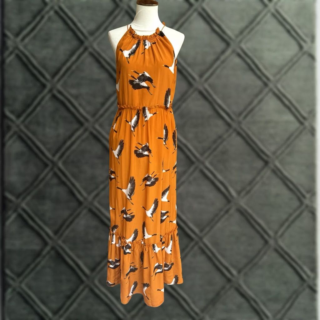 Vintage ROLLER RABBIT Maxi Dress Flying Karma Teagan XS Orange Sleeveless Scoop Neck Tie Floral Cranes Party/Cocktail Casual Women Long Vintage No Size XS / US 0-2 / IT 36-38 - 1 Thumbnail