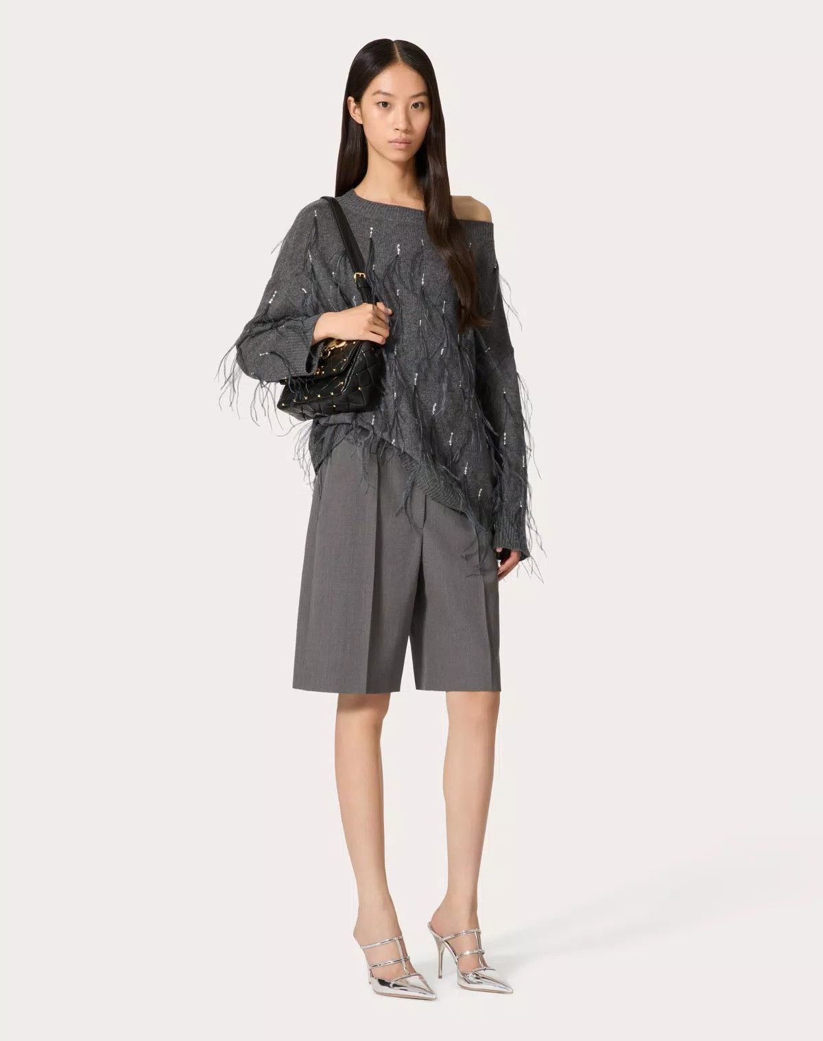 Valentino o1s1wg110426 Embroidered Wool Jumper With Feathers in Grey Size XS / US 0-2 / IT 36-38 - 3 Thumbnail