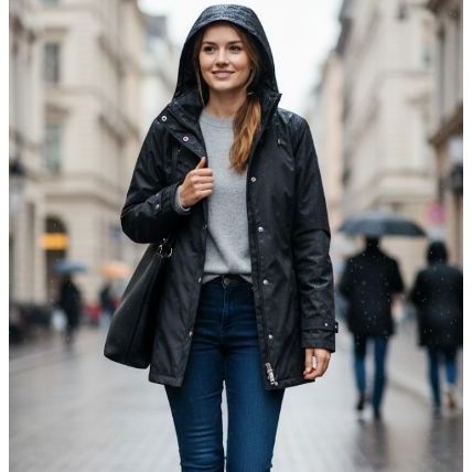 Weatherproof ⭐Black Hooded Raincoat Women's Small Windbreaker Mid-Weight Size S / US 4 / IT 40 - 1 Thumbnail