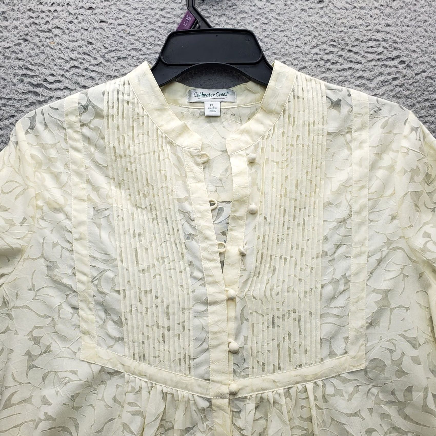 Coldwater Creek Coldwater Creek Blouse Womens Petites L Tan Floral Long Sleeve Button Front Shirt Size L / US 10 / IT 46 - 7 Thumbnail