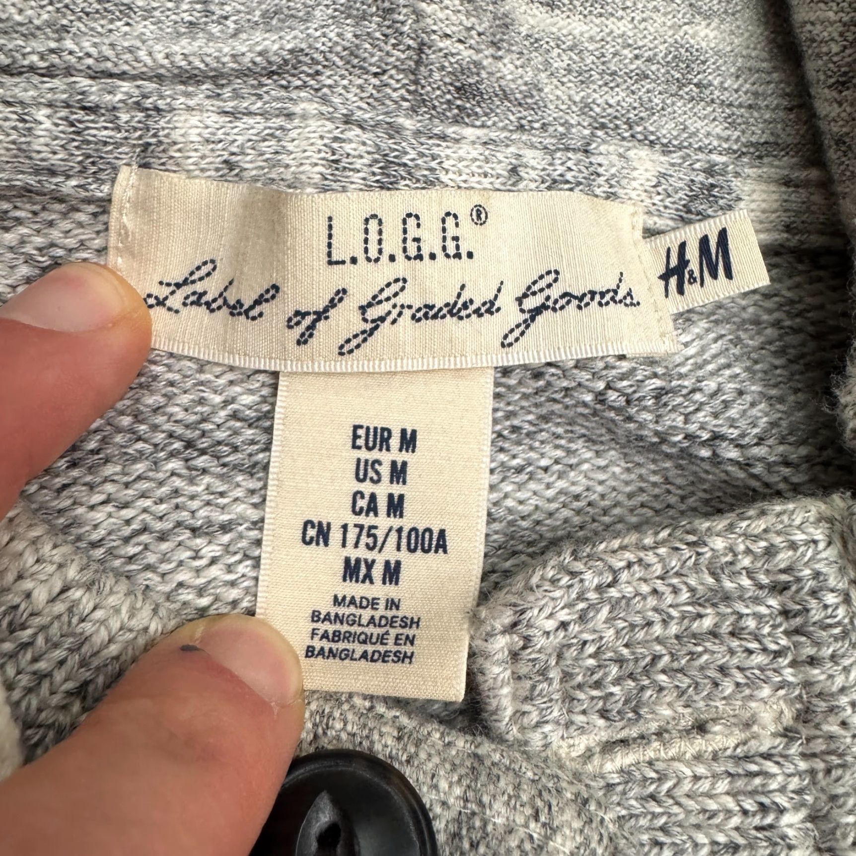 H&M H&M Mens Long Hoodie Knitted Sweater Medium Marled Gray Henley Cotton Pullover Size US M / EU 48-50 / 2 - 7 Thumbnail