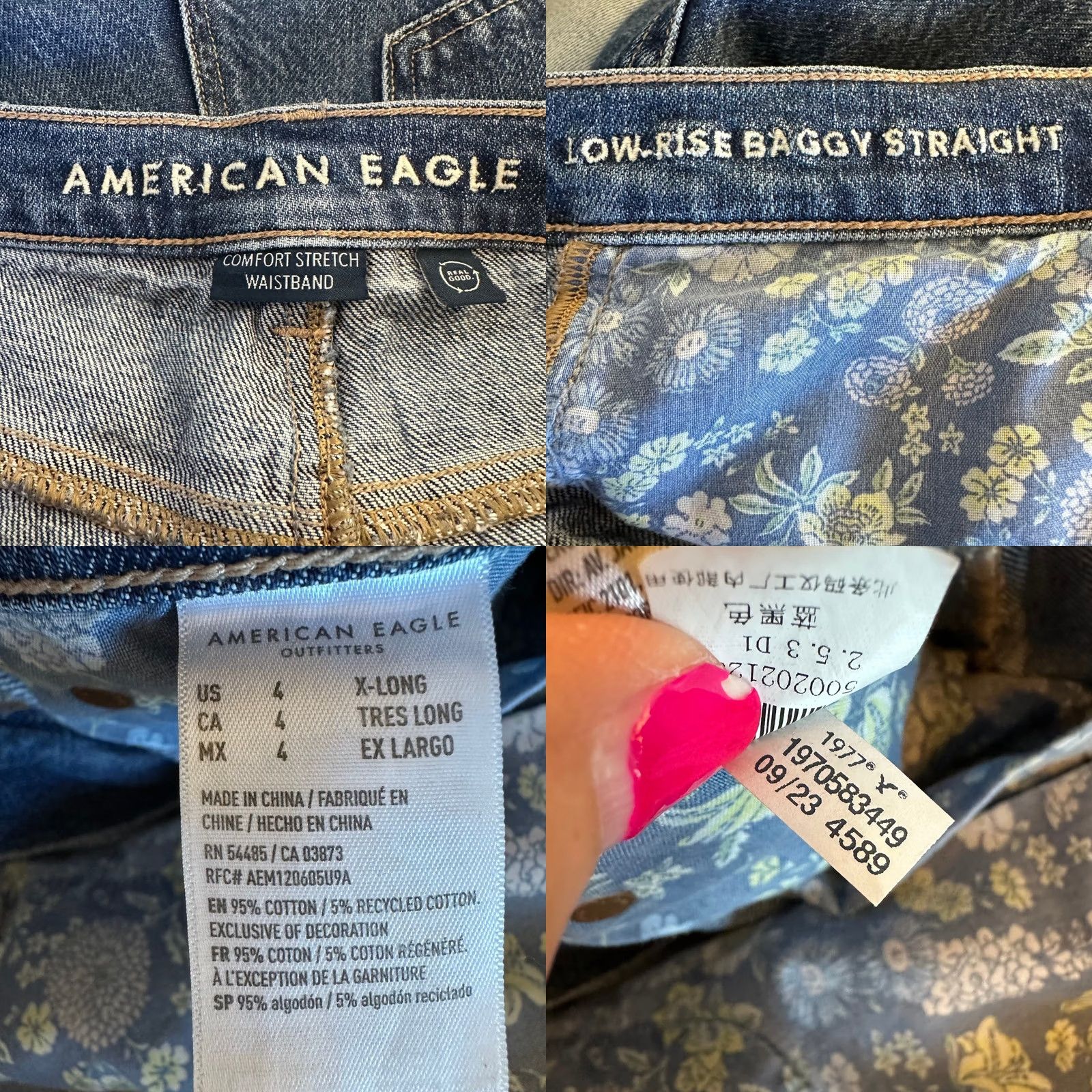 American Eagle Outfitters American Eagle Jeans Baggy Straight Leg 4 X Long Blue Medium Wash Womens 5-Pocket Denim Regular Stretch Comfort Embroidered Logo Vintage No Size 27" / US 4 / IT 40 - 8 Thumbnail