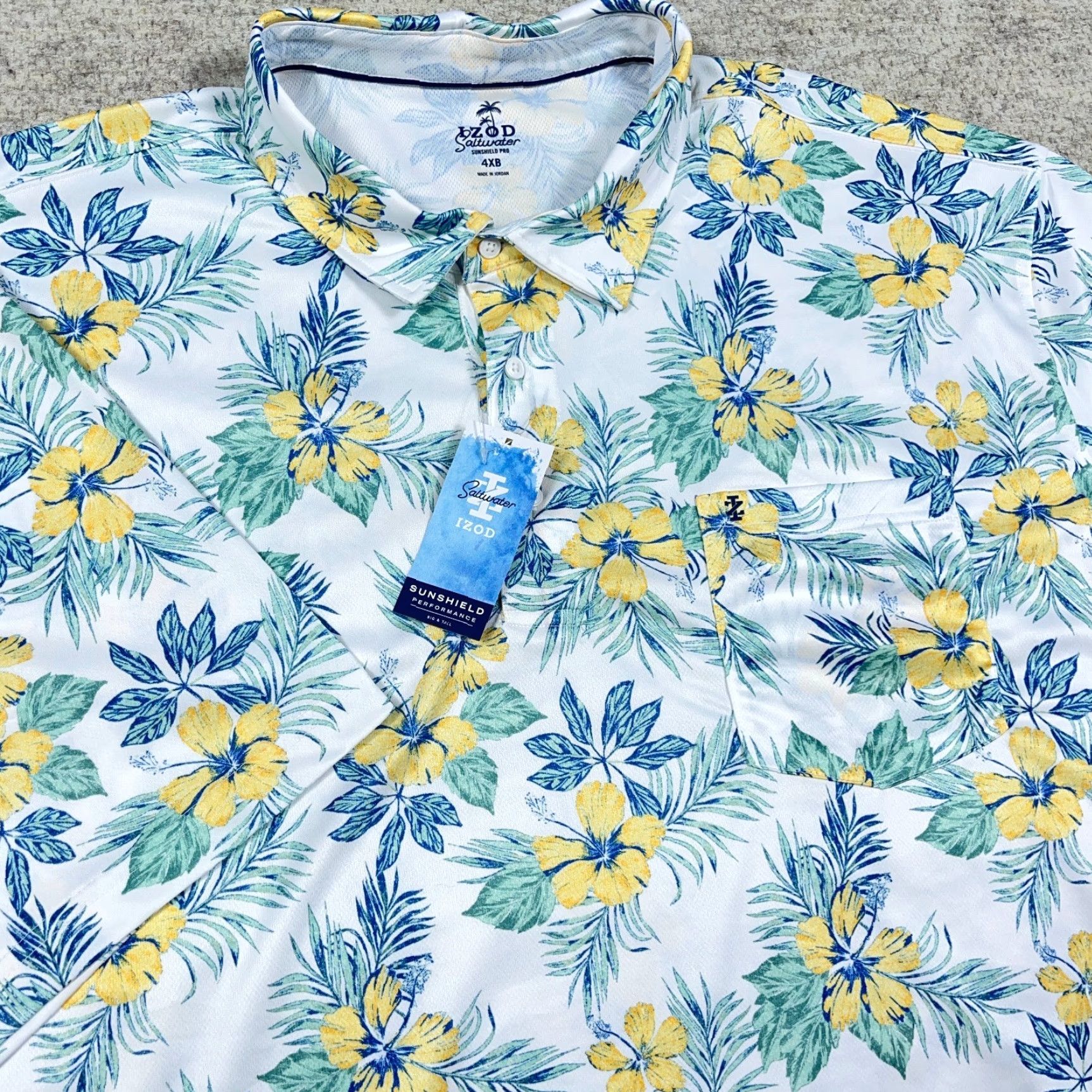 Izod VINTAGE IZOD Saltwater Polo Shirt Men 4XB White Green Floral Performance Hula Golf Camp Size US XXL / EU 58 / 5 - 4 Thumbnail