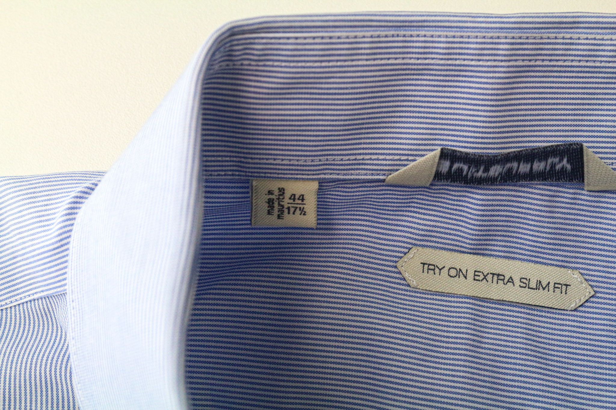 Suitsupply 44/17 1/2 Extra Slim Blue Cotton Stripe Twill Shirt 79296 Size 44R - 5 Thumbnail