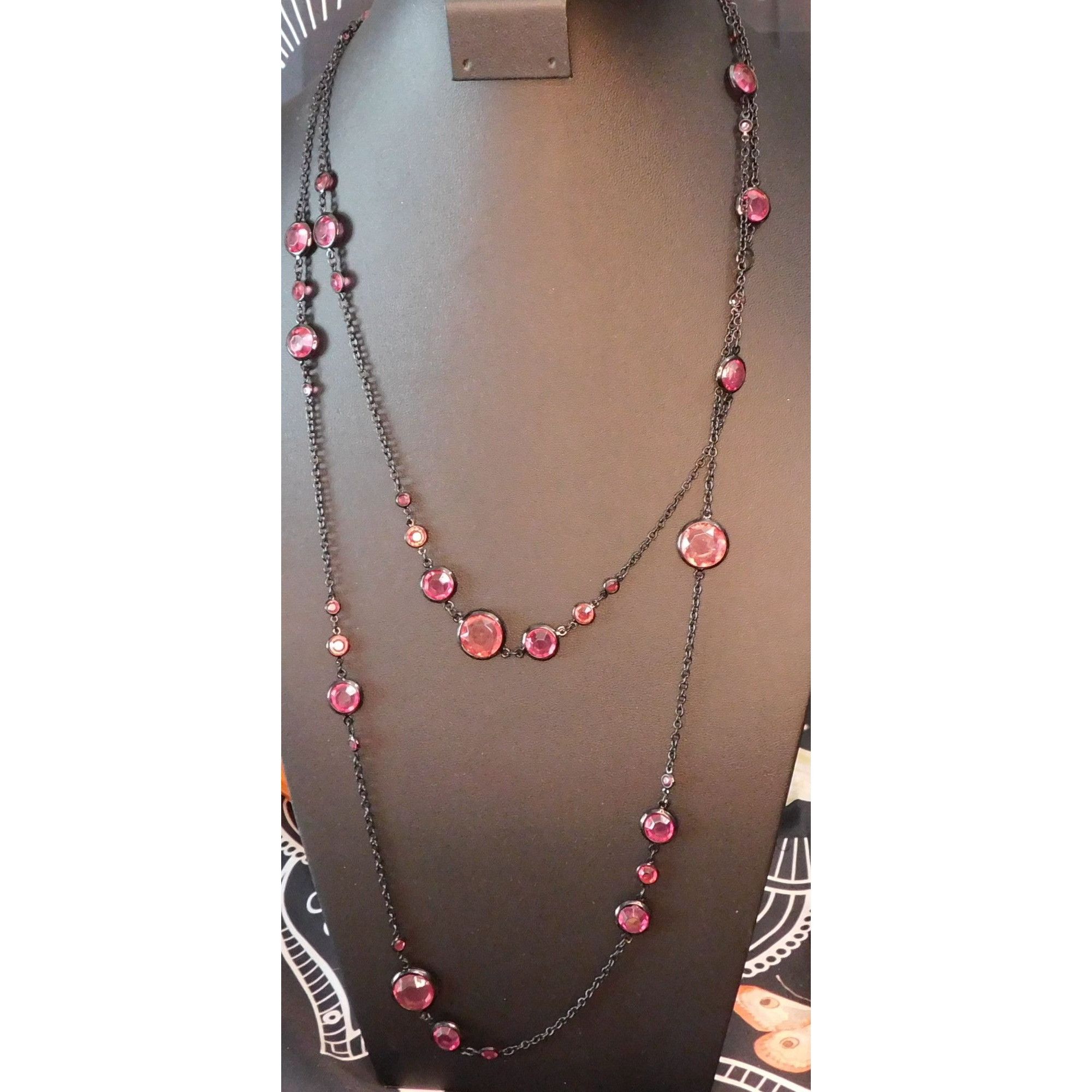 Other Gothic Gemmed Opera Necklace With Pink Gem Stations Size ONE SIZE - 1 Thumbnail