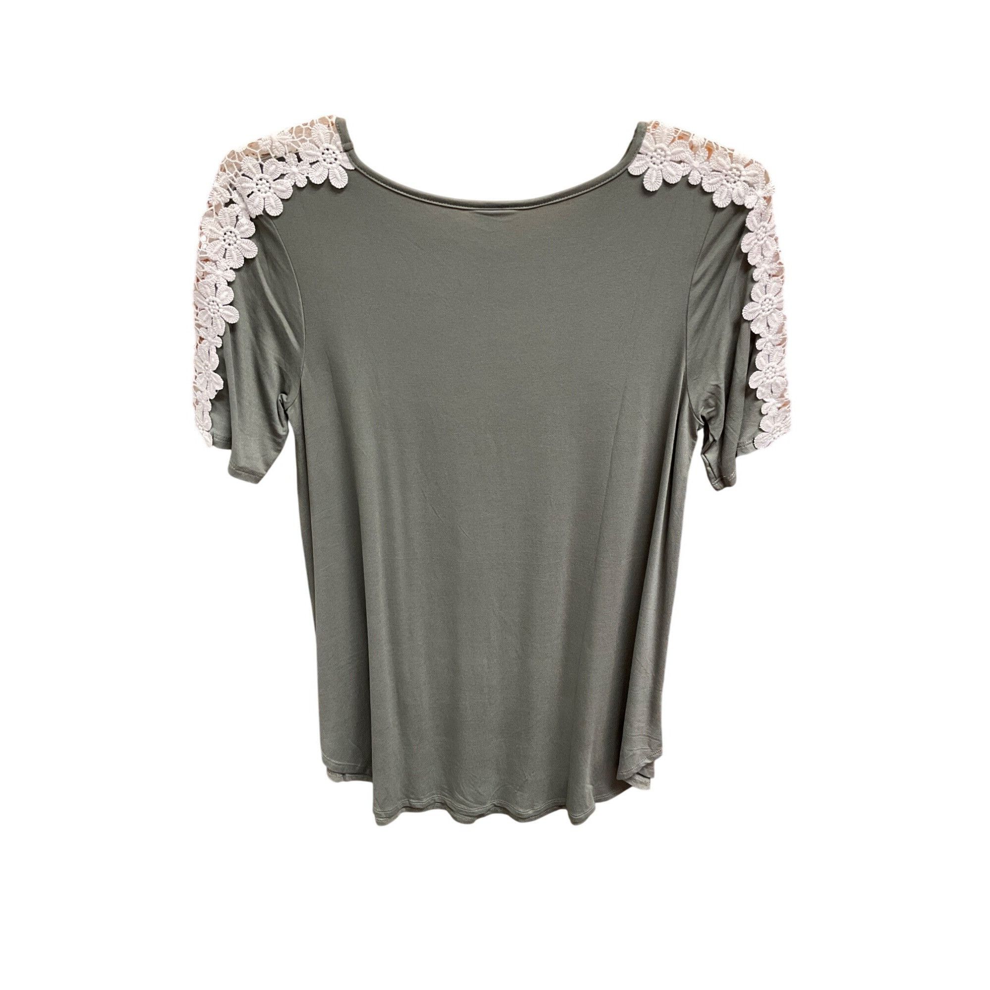 Other Green Short Sleeve Top With White Lace Floral Shoulder Detai Size M / US 6-8 / IT 42-44 - 5 Thumbnail