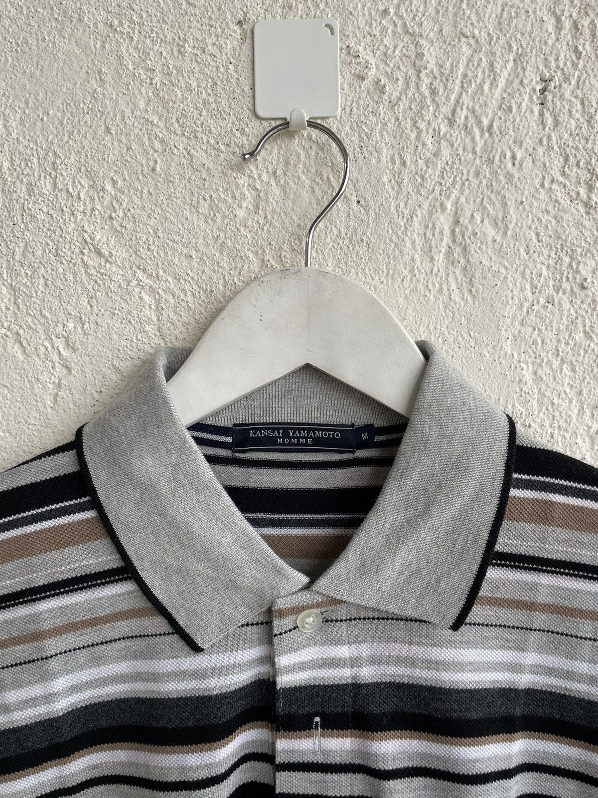 Kansai Yamamoto × Vintage 2000s- Kansai Yamamoto homme stripe poloshirt Size US S / EU 44-46 / 1 - 4 Thumbnail