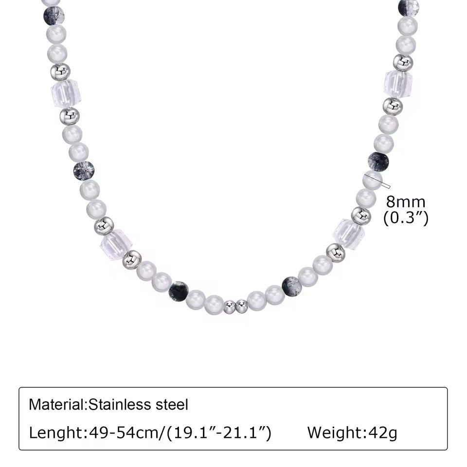 Jewelry × Vintage 8mm Beads Chain Necklaces Clear Glass Stone Beaded Collar Size ONE SIZE - 4 Thumbnail