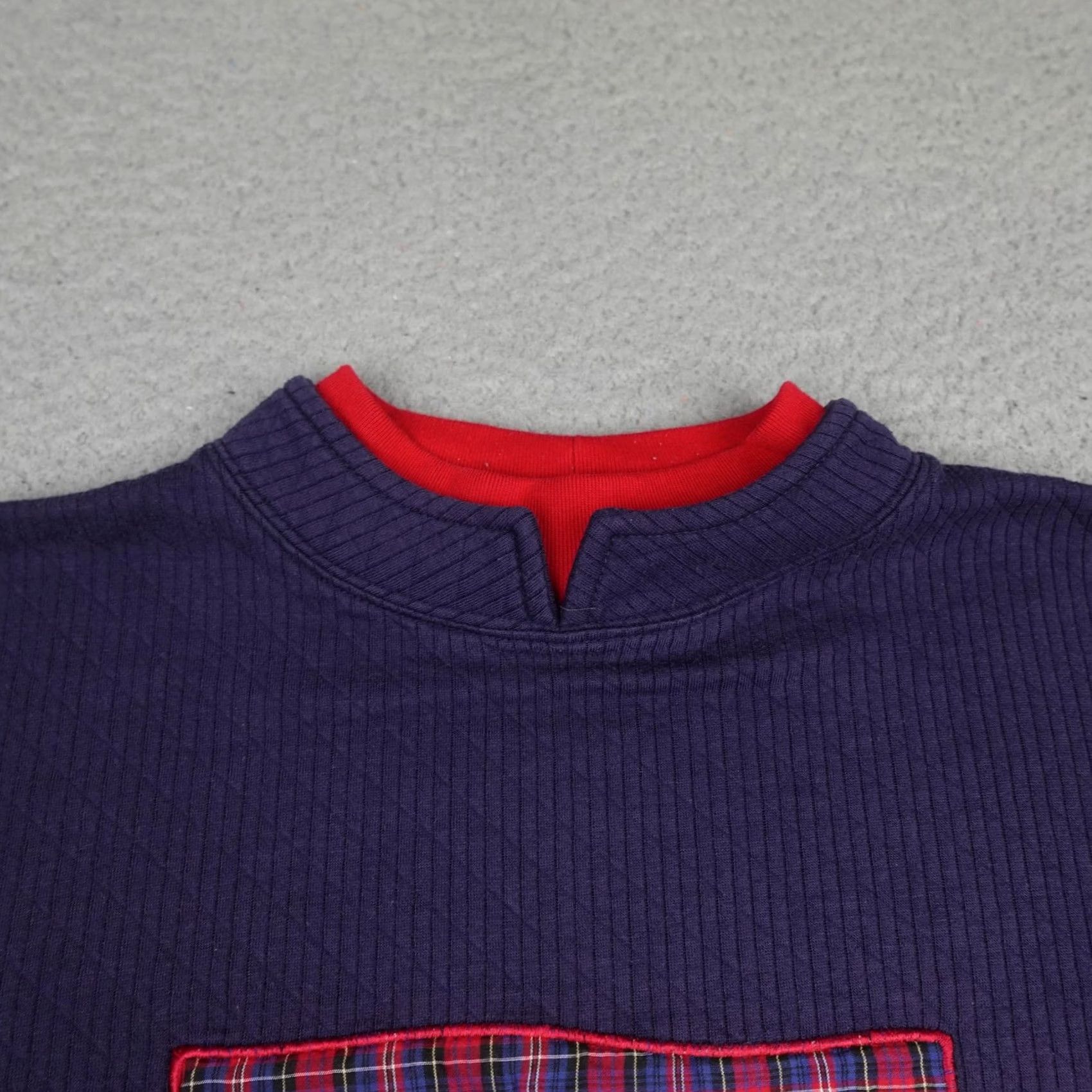 Vintage VINTAGE Baxter & Wells Sweater 1X Blue Plaid Fall Leaves Appliqué 90s Pullover Womens Size XL / US 12-14 / IT 48-50 - 5 Thumbnail