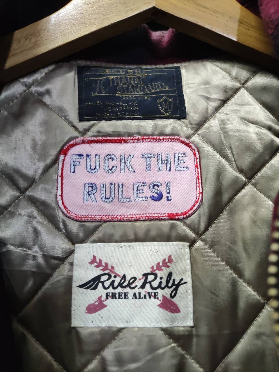 Japanese Brand Vtg Thanal Standard " Fuck The Rules " Leathers Wool Jacket Size US M / EU 48-50 / 2 - 8 Thumbnail