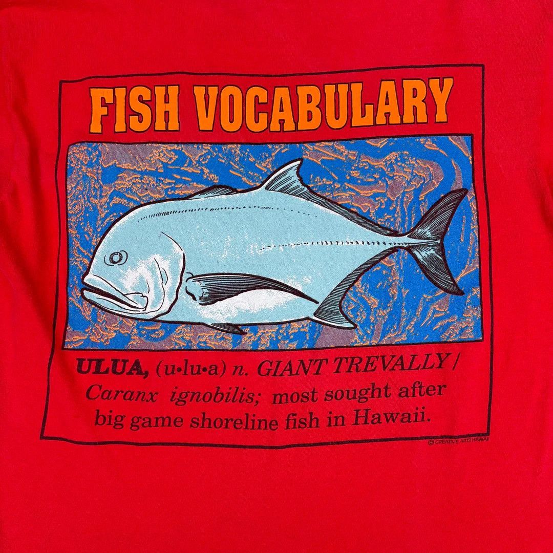 Hanes Hawaii Fish Vocabulary 1980 80s Vintage USA Made T-Shirt Size US S / EU 44-46 / 1 - 3 Thumbnail