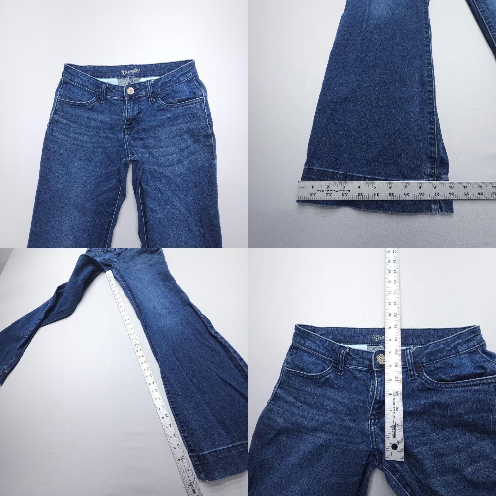 Wrangler VINTAGE Wrangler Retro Jeans Dark Blue 28 x 34" Low Rise Flare Bell Bottom Regular Size Women Size 28" / US 6 / IT 42 - 8 Thumbnail