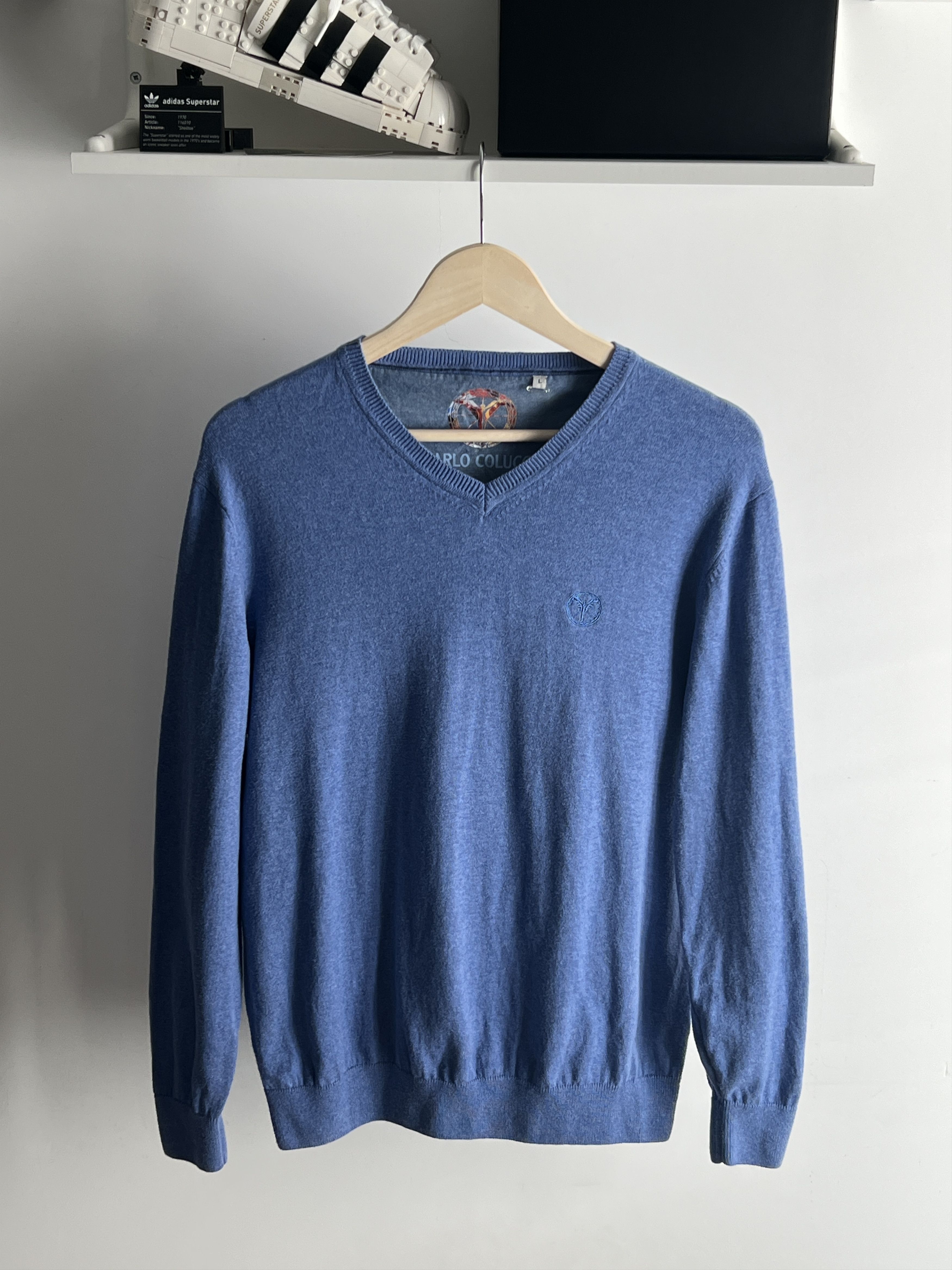 Carlo Colucci Carlo Colucci Knit Sweater V Neck Blue Size US M / EU 48-50 / 2 - 1 Thumbnail