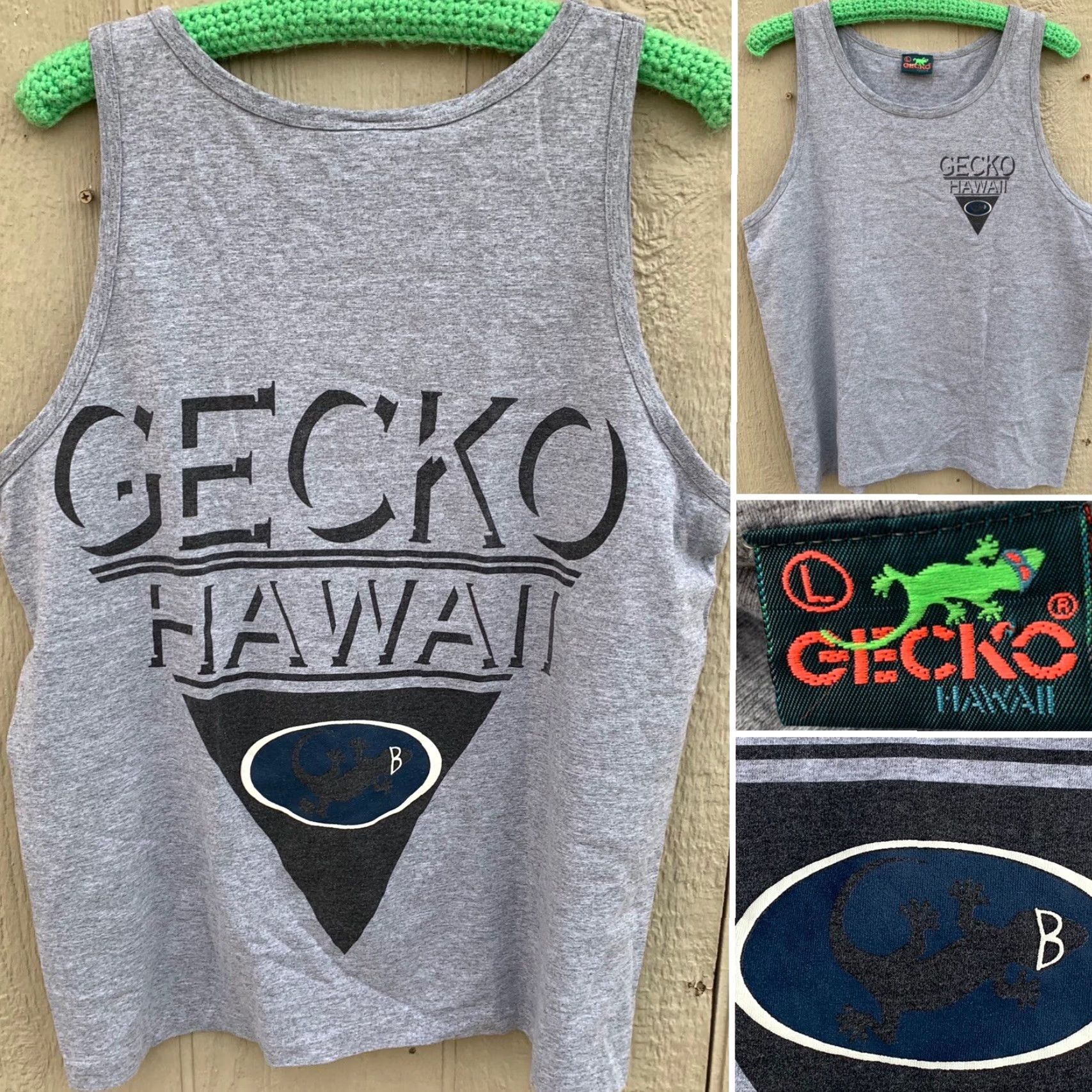 Vintage VINTAGE Gecko Hawaii Tank Top Shirt Men L Gray Cotton Jersey Graphic Print 80s 90s Hawaii USA Retro US Made in USA Single Stitch Hem Short Sleeveless Size US L / EU 52-54 / 3 - 2 Thumbnail