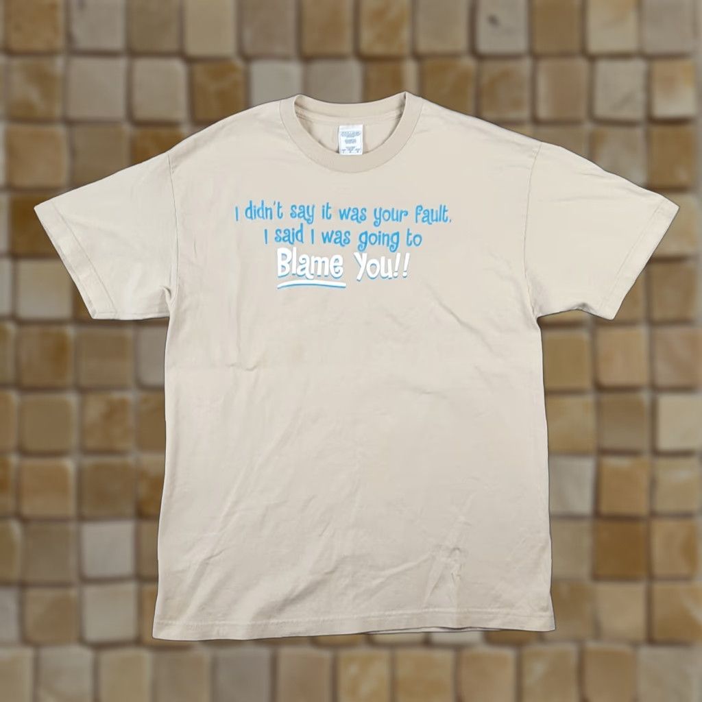 Gildan VINTAGE Y2K Your Fault Retro Funny Saying T Shirt Mens Large Beige Short Sleeve Crew Neck 00s 90s Novelty Gildan Size US L / EU 52-54 / 3 - 1 Thumbnail
