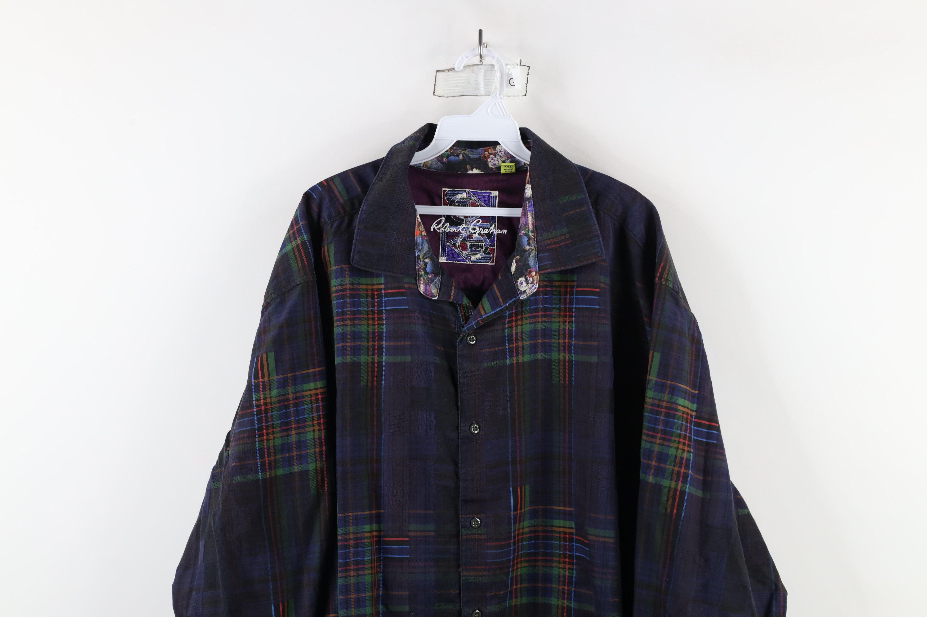 Robert Graham × Vintage Robert Graham Plaid Flower Flip Cuff Collared Button Shirt Size US XXL / EU 58 / 5 - 2 Thumbnail