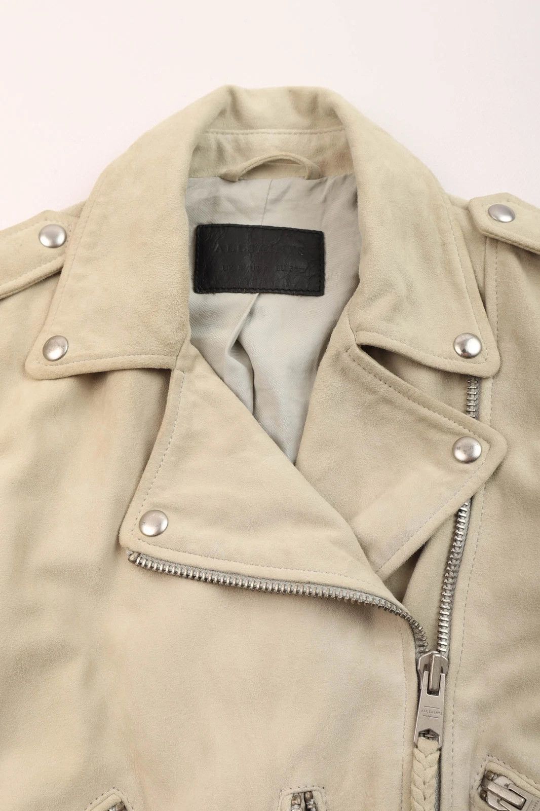 Allsaints Women's AllSaints Plait Balfern Suede Leather Jacket Beige Size XS / US 0-2 / IT 36-38 - 2 Thumbnail
