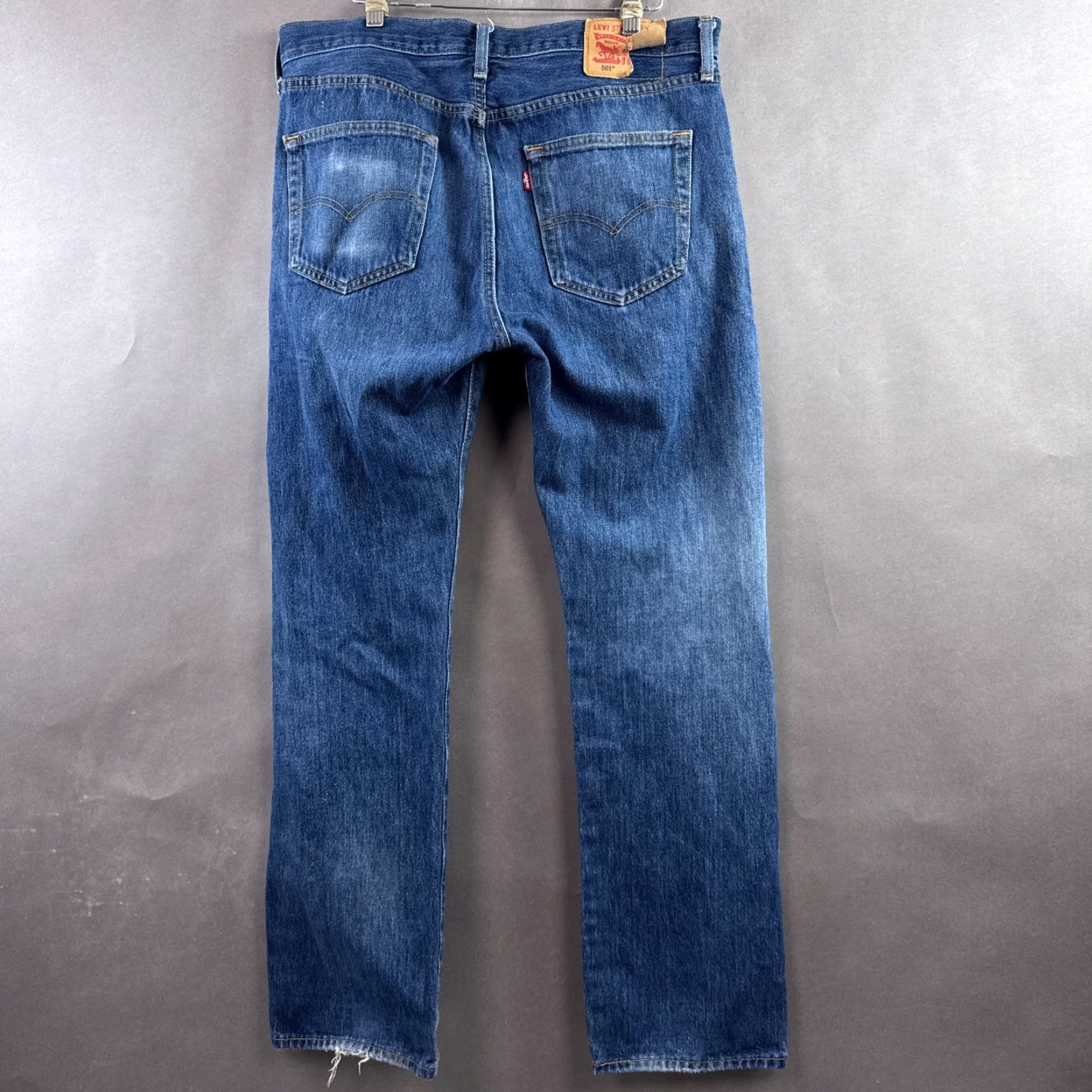 Levi's Levi's 501 Jeans Mens 34x32 Blue Denim Button Fly Distressed Thrashed Faded Size US 34 / EU 50 - 3 Thumbnail