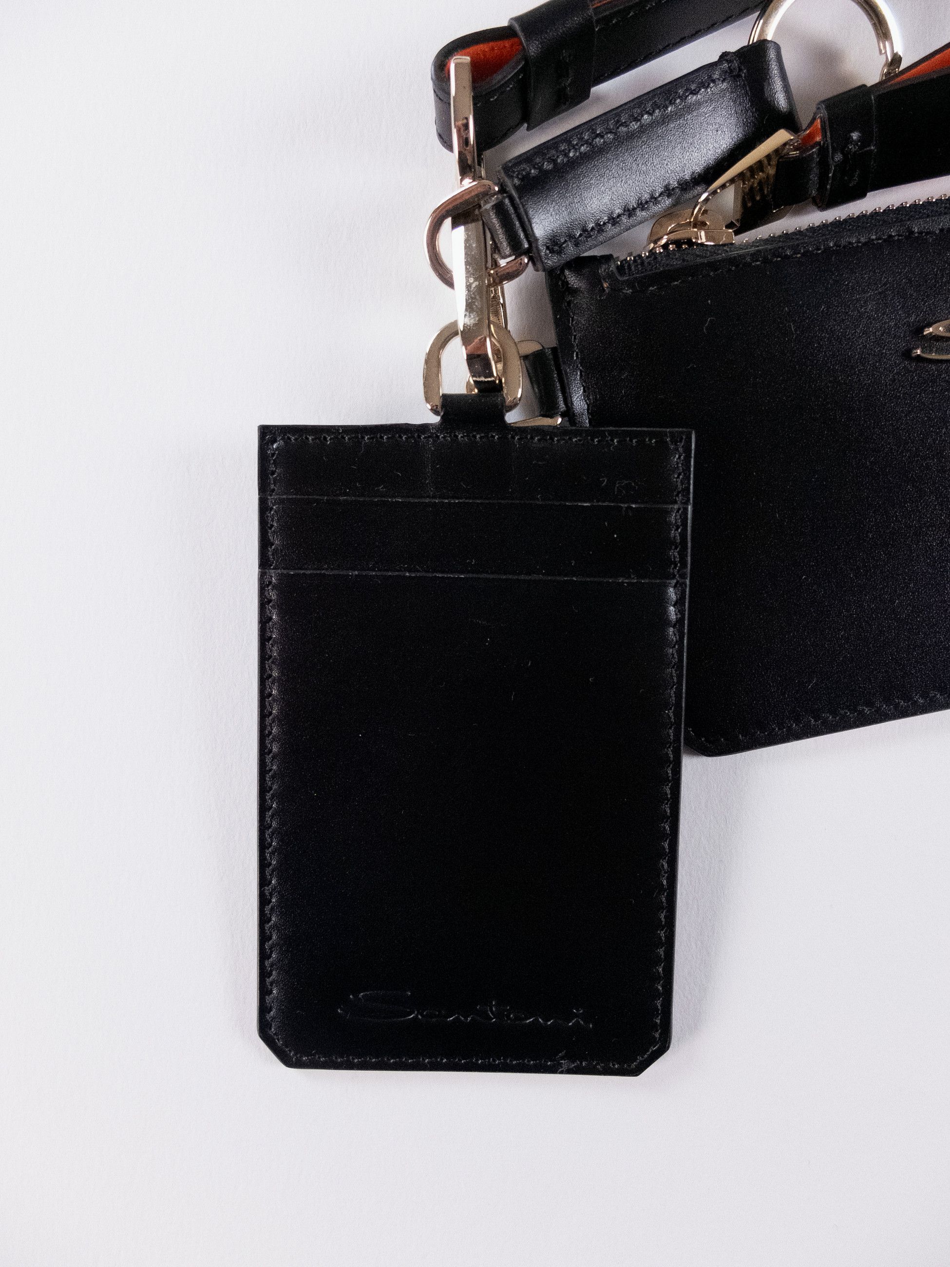 Santoni SANTONI black leather dual card wallet with strap Italy Size ONE SIZE - 3 Thumbnail