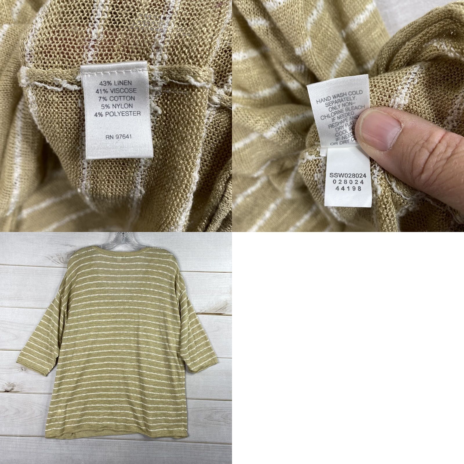 J. Jill J. Jill Blouse Womens 2X Tan White Linen Blend Knit V Neck Button Detail Short Sleeve Floral Striped Bohemian Beach Classic Mens? Size XXL / US 16-18 / IT 52-54 - 8 Thumbnail