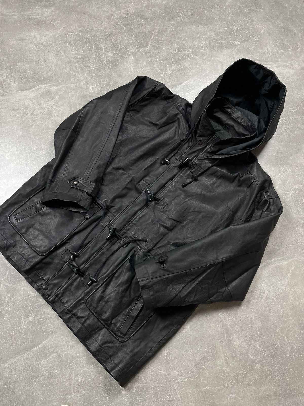 Genuine Leather × Vintage × Wilsons Leather Wilsons Vintage Genuine Leather Black Duffel Coat Jacket Size US XL / EU 56 / 4 - 7 Thumbnail