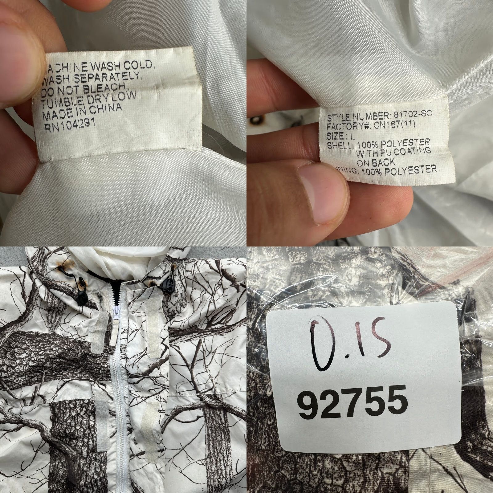 Vintage VINTAGE Huntworth White Tree Camo Lightweight Hooded Jacket Mens Large Full Zip Size US L / EU 52-54 / 3 - 9 Thumbnail