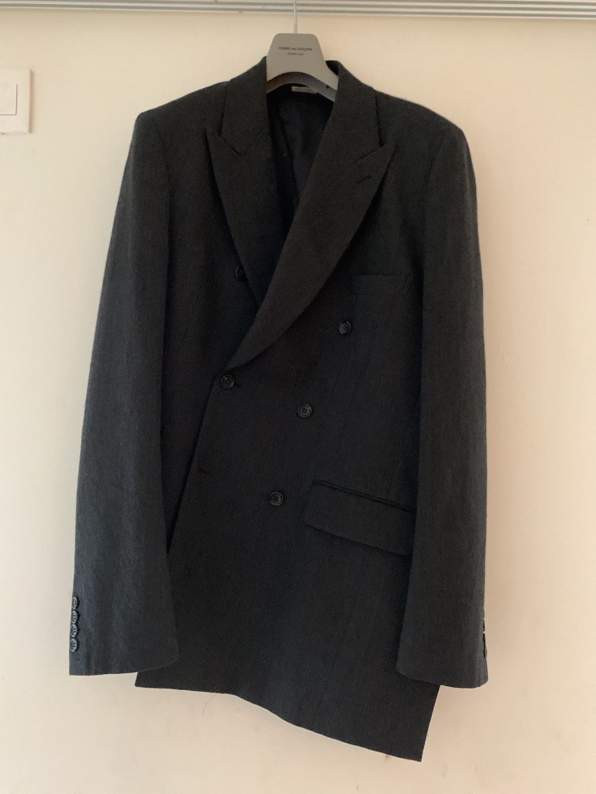 Comme des Garcons Homme Deux Grey wool asymmetric jacket double breasted size XL Size 42L - 1 Thumbnail