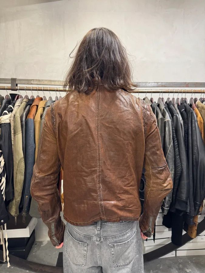 Giorgio Armani 2000s Giorgio Brato Brown Mafia Eroded Leather Jacket Size US M / EU 48-50 / 2 - 3 Thumbnail