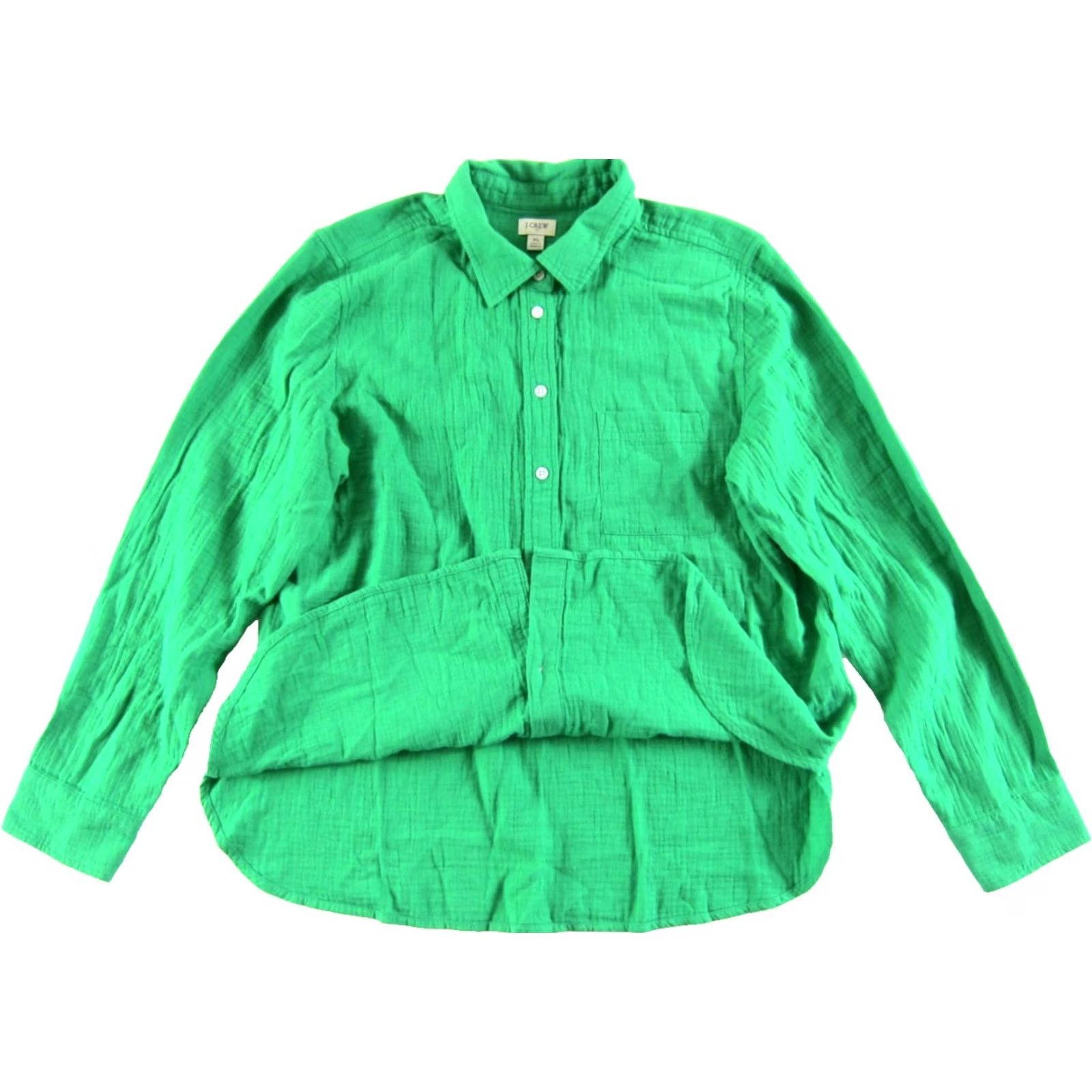 J.Crew J.CREW 100% Cotton Gauze Kelly Green Collared Long Sleeve Blouse XL Size XL / US 12-14 / IT 48-50 - 4 Thumbnail
