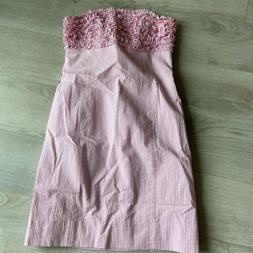 Designer Lily Pulitzer Pink White Striped Off Shoulder Ruffle Dress Size XS / US 0-2 / IT 36-38 - 1 Thumbnail