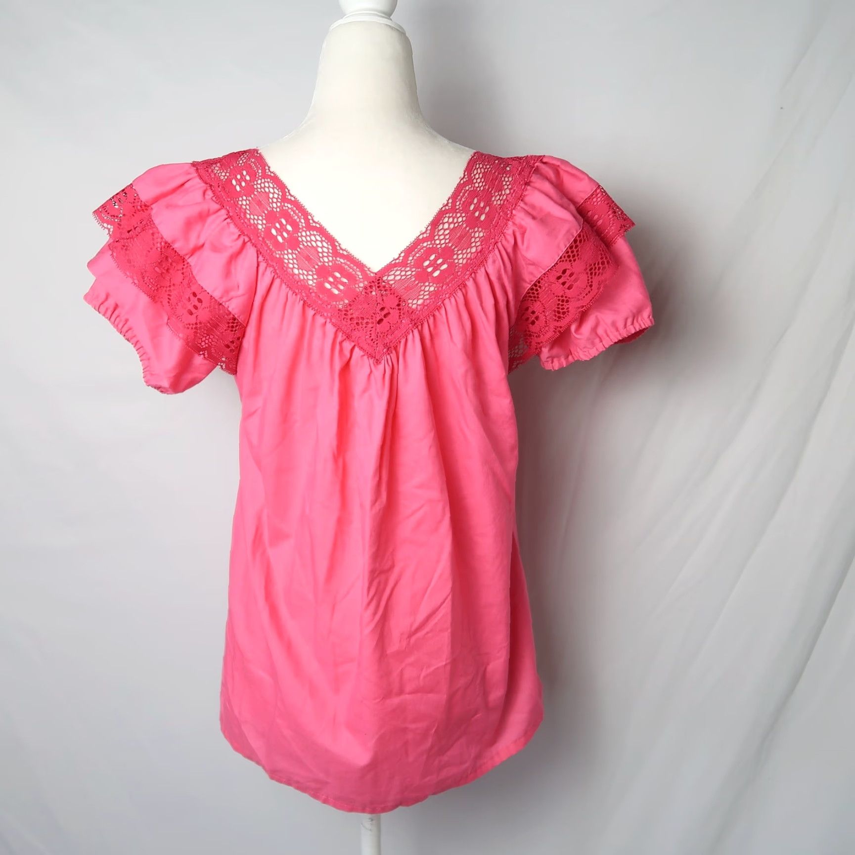 Pinko VINTAGE 70s Pink Lace Trim Ruffle Peasant Top Shirt M Womens Size M / US 6-8 / IT 42-44 - 4 Thumbnail