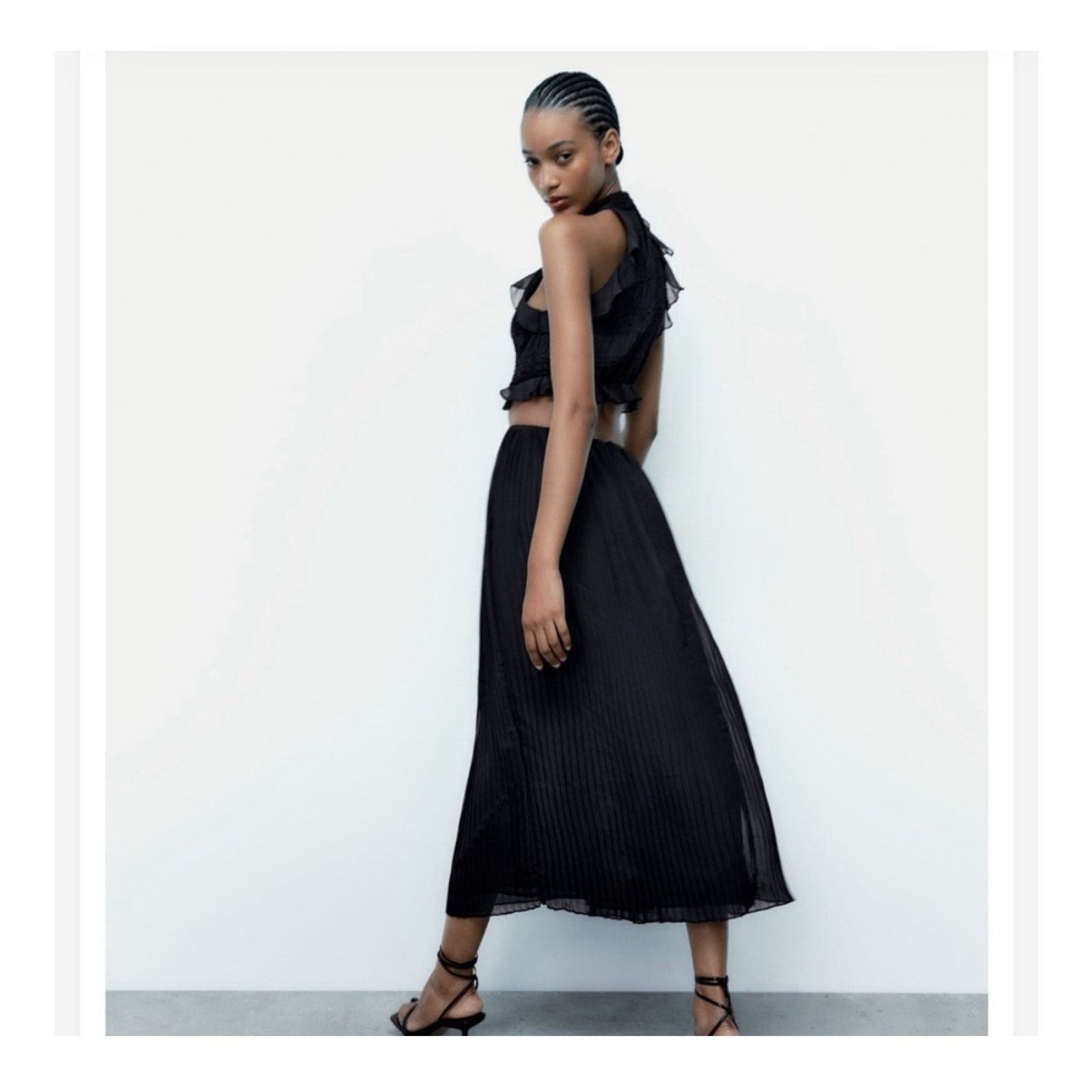 Zara Zara Black Ruffled Pleated Midi Dress Size S Brand New Size S / US 4 / IT 40 - 3 Thumbnail