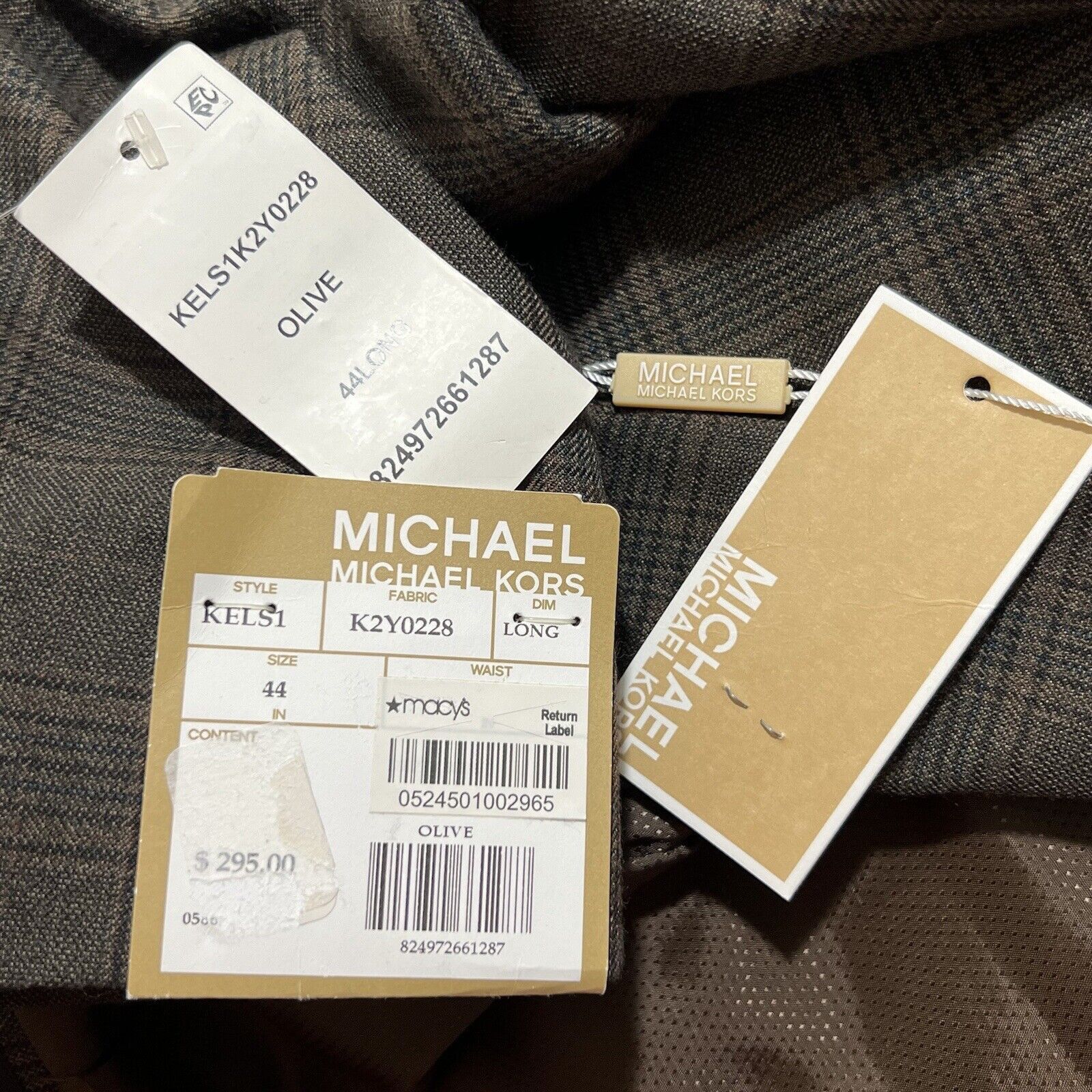 Michael Kors Michael Kors 44L Olive Green/Brown Windowpane Suit Jacket Size 44L - 6 Thumbnail