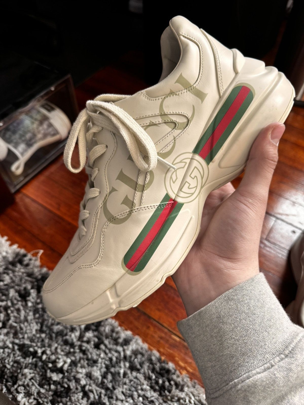 Gucci Men's Rhyton Gucci Logo Leather Sneaker Size US 11.5 / EU 44-45 - 7 Thumbnail