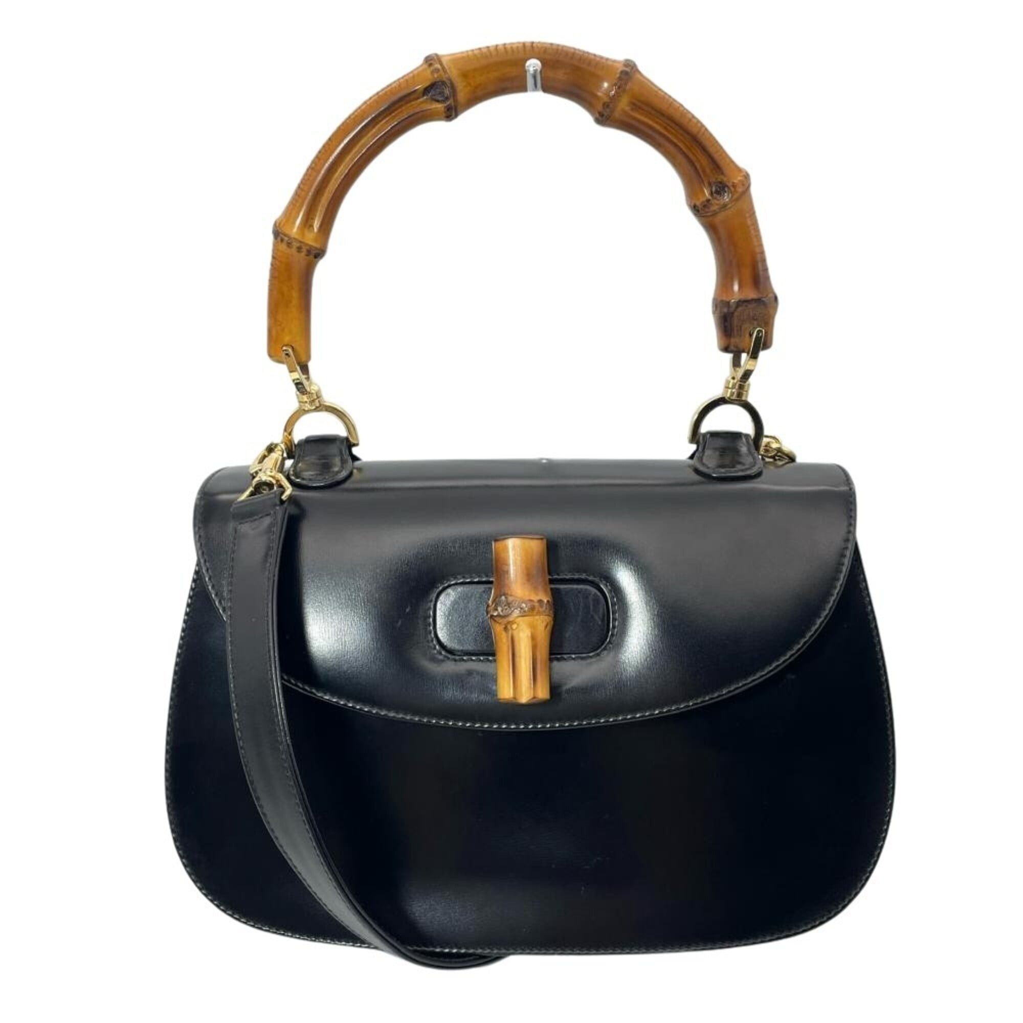 Gucci Gucci Bamboo Handbag, Leather, 000 2684 0633, Black, Gold Hardware, Women's Size ONE SIZE - 1 Thumbnail